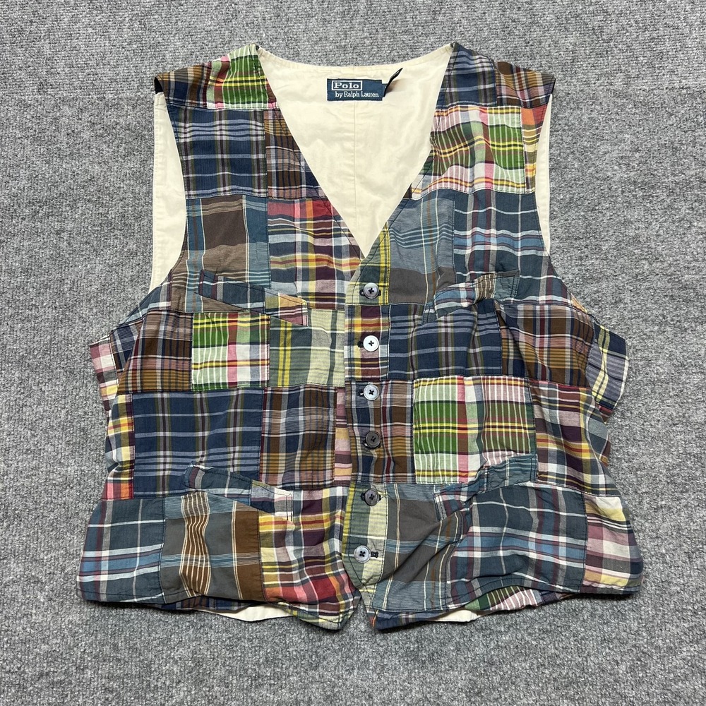Polo Ralph Lauren Vest Mens XL Multicolor Patchwork India Madras Belted
